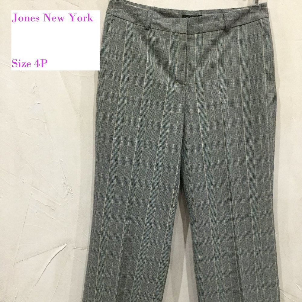 Jones New York Womens Size 4P Career Dress Slacks Pants Black Yellow Blue Plaid